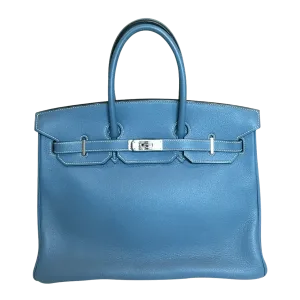 Hermès Blue Jean Birkin 35cm Bag PHW -【TOP】1:1 Mirror Replica Handbags