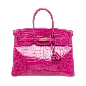 Hermès Birkin 25 Shinny Porosus Crocodile Rose Shéhérazade GCHW -【TOP】1:1 Mirror Replica Handbags