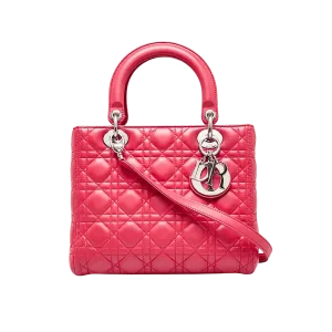Dior Pink Cannage Quilted Lambskin Leather Medium Lady Dior Bag -【TOP】1:1 Mirror