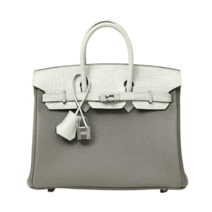 Hermès Birkin 25 Touch 0L Gris Meyer Togo / 0V Gris Ciment Matte Alligator PHW Handcraft -【TOP】1:1 Mirror Replica Handbags