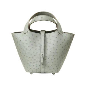 Hermès Picotin Lock PM Ostrich 80 Gris Perle PHW Handcraft -【TOP】1:1 Mirror Replica Handbags