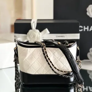 Chanel Gabrielle Hobo Bag 15×20×8 cm White with black -【TOP】1:1 Mirror Replica Handbags