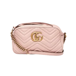 Gucci Pink Quilted Leather Marmont Small Camera Bag -【TOP】1:1 Mirror Replica Handbags