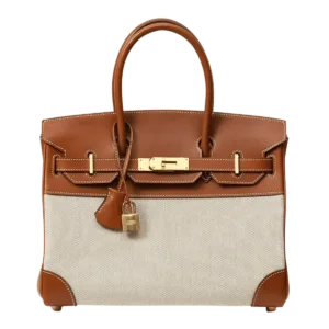 Hermès Birkin 30 Barenia Gold Brown and White Canvas GHW Handcraft -【TOP】1:1 Mirror Replica Handbags